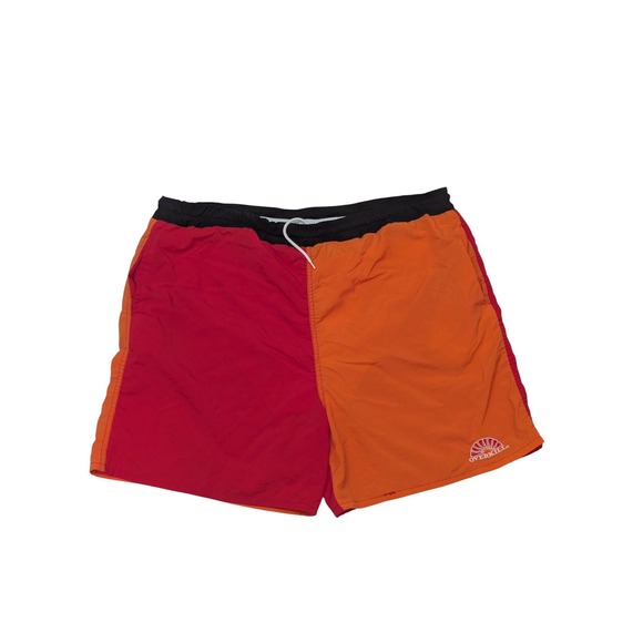 VTG Overkill‎ Canada Colorblock Shorts Men's Large Red Orange 90s Swim Trunks - Picture 6 of 11